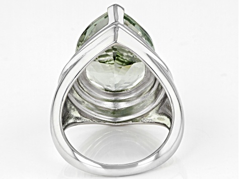 Green Prasiolite Rhodium Over Sterling Silver Solitaire Ring 7.84ct