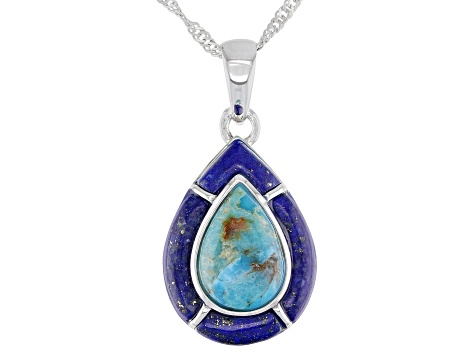 Blue Turquoise Rhodium Over Sterling Silver Pendant with Chain