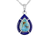 Blue Turquoise Rhodium Over Sterling Silver Pendant with Chain