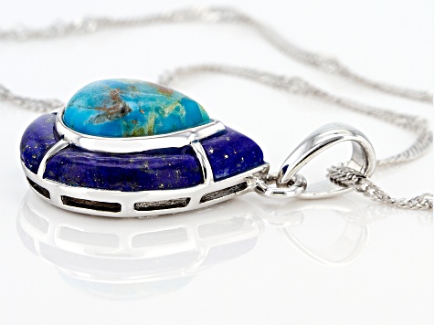 Blue Turquoise Rhodium Over Sterling Silver Pendant with Chain
