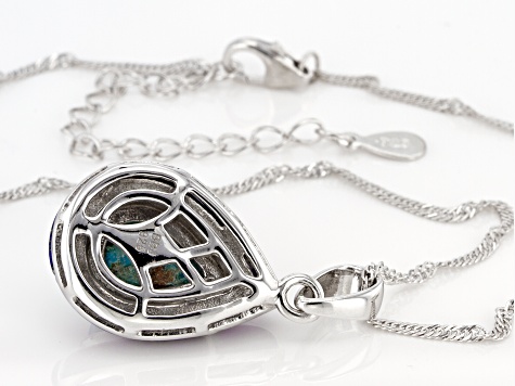 Blue Turquoise Rhodium Over Sterling Silver Pendant with Chain