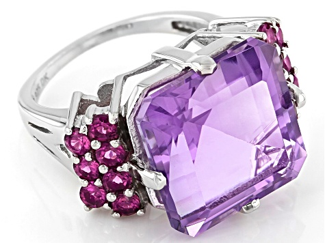 Purple Amethyst Rhodium Over Sterling Silver Ring 11.68ctw