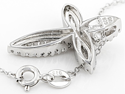 White Lab Created Sapphire Rhodium Over Silver Cross Pendant