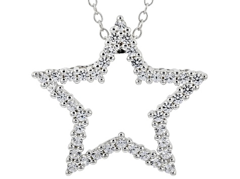 White Lab Created Sapphire Rhodium Over Silver Star Pendant With Chain 0.54ctw