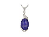 Blue Lapis Quartz Doublet Rhodium Over Silver Pendant Chain 0.24ctw
