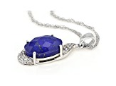 Blue Lapis Quartz Doublet Rhodium Over Silver Pendant Chain 0.24ctw