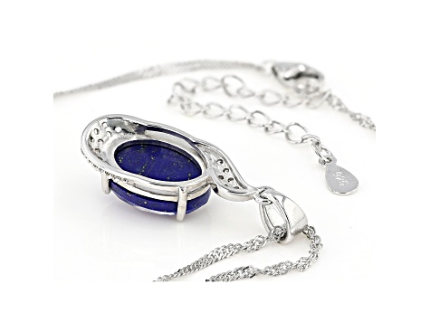 Blue Lapis Quartz Doublet Rhodium Over Silver Pendant Chain 0.24ctw