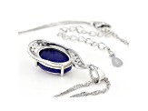 Blue Lapis Quartz Doublet Rhodium Over Silver Pendant Chain 0.24ctw