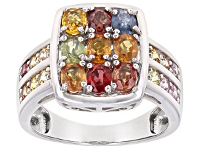 Multicolor Sapphire Rhodium Over Sterling Silver Ring 2.04ctw