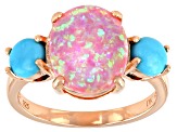 Pink Lab Created Opal 18k Rose Gold Over Sterling Silver Ring