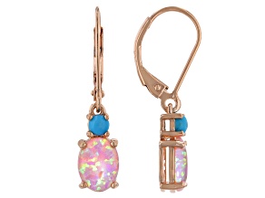 Pink Lab Created Opal 18k Rose Gold Over Silver Earrings