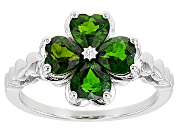 Picture of Green Chrome Diopside Rhodium Over Silver Four Leaf Clover Ring 1.63ctw