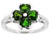 Green Chrome Diopside Rhodium Over Silver Four Leaf Clover Ring 1.63ctw