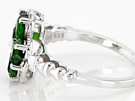 Green Chrome Diopside Rhodium Over Silver Four Leaf Clover Ring 1.63ctw