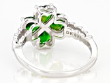 Green Chrome Diopside Rhodium Over Silver Four Leaf Clover Ring 1.63ctw