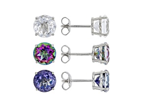 Multi Color Quartz Rhodium over Sterling Silver Set of 3 Earrings 7.95ctw