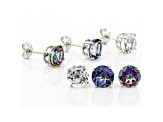 Multi Color Quartz Rhodium over Sterling Silver Set of 3 Earrings 7.95ctw