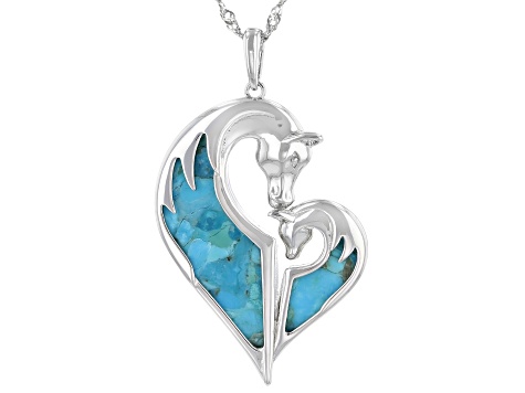 Blue Turquoise Rhodium Over Sterling Silver Horse Pendant With Chain