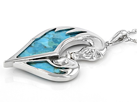 Blue Composite Turquoise Rhodium Over Sterling Silver Horse Pendant With Chain