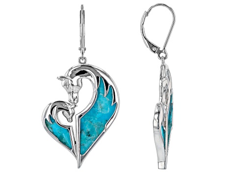 Blue Turquoise Rhodium Over Sterling Silver Horse Earrings