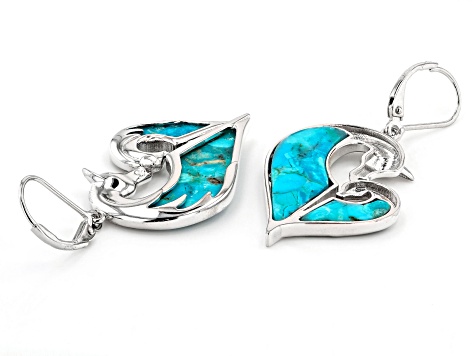 Blue Turquoise Rhodium Over Sterling Silver Horse Earrings