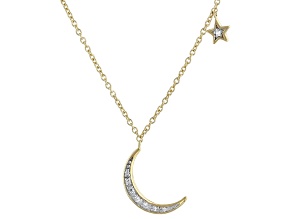 White Zircon 18k Yellow Gold Over Sterling Silver Moon And Star Necklace 0.07ctw