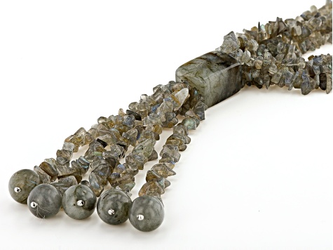 Gray Labradorite Rhodium Over Sterling Silver Endless Necklace