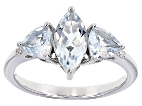 Blue Aquamarine Rhodium Over Sterling Silver Ring 1.57ctw