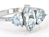 Blue Aquamarine Rhodium Over Sterling Silver Ring 1.57ctw