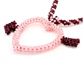 Pink Rose Quartz Rhodium Over Silver Heart Necklace