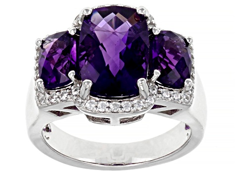 Purple African Amethyst Rhodium Over Sterling Silver Ring. 4.98ctw ...