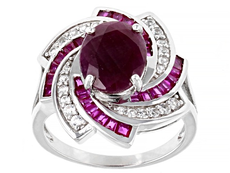 Red Ruby Rhodium Over Sterling Silver Ring 3.91ctw