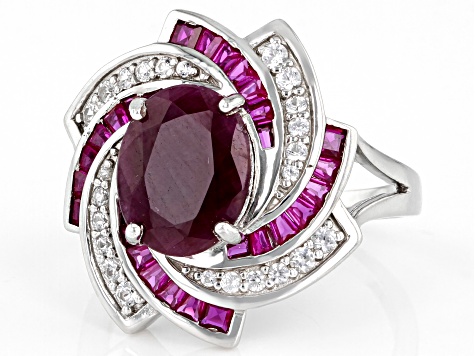 Red Ruby Rhodium Over Sterling Silver Ring 3.91ctw