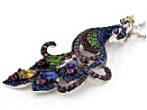 Multi-Gemstone Rhodium Over Sterling Silver Peacock Pendant With Chain 2.51ctw