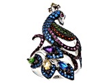 Multi Gemstone Rhodium Over Sterling Silver Peacock Ring 2.65ctw