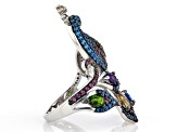 Multi Gemstone Rhodium Over Sterling Silver Peacock Ring 2.65ctw