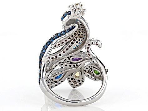 Peacock ring silver multi color genuine gemstones ring 925 Sterling silver  — Discovered
