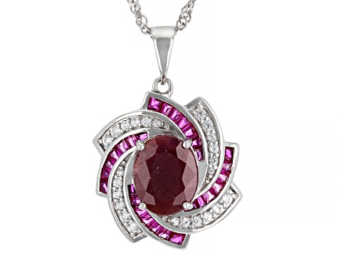 Red Ruby Rhodium Over Sterling Silver Pendant Chain 3.91ctw