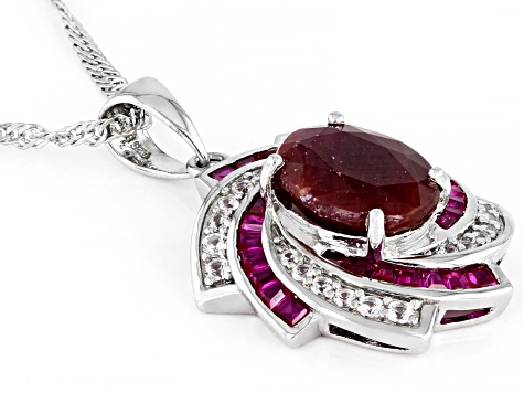 Red Ruby Rhodium Over Sterling Silver Pendant Chain 3.91ctw