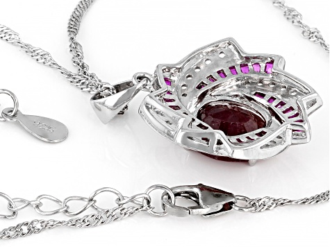 Red Ruby Rhodium Over Sterling Silver Pendant Chain 3.91ctw