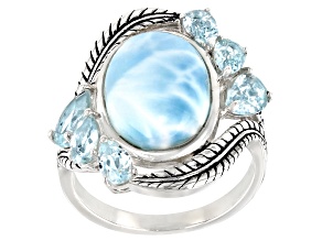 Blue Larimar Rhodium Over Sterling Silver Ring