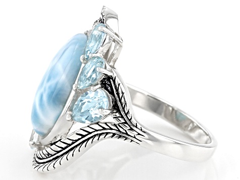 Blue Larimar Rhodium Over Sterling Silver Ring