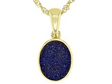 Blue Drusy Quartz 18K Yellow Gold Over Sterling Silver Pendant With Chain