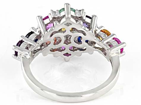 Multi-Color Lab Created Sapphire Rhodium Over Sterling Silver Ring 2.63ctw