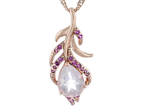 Rose Quartz 18K Rose Gold Over Silver Pendant With Chain 0.12ctw