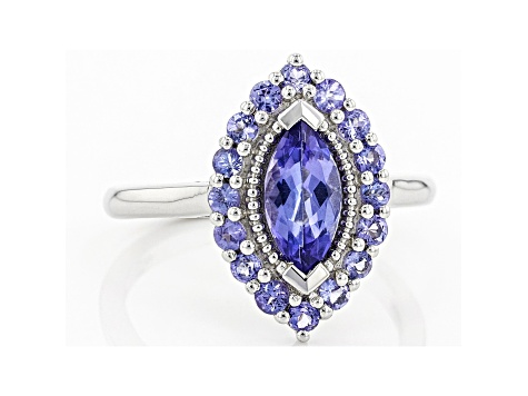 Blue Tanzanite Rhodium Over Sterling Silver Ring 1.20ctw