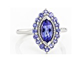 Blue Tanzanite Rhodium Over Sterling Silver Ring 1.20ctw