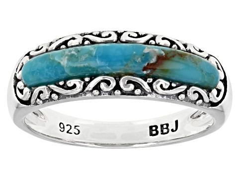 Blue Turquoise Rhodium Over Sterling Silver Ring