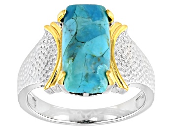 Picture of Blue Turquoise Rhodium And 18k Yellow Gold Over Silver Ring