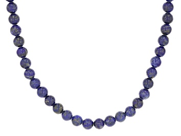 Picture of Blue Lapis Lazuli Rhodium Over Sterling Silver Beaded Necklace